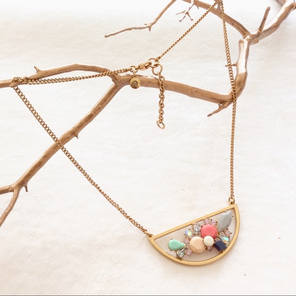 J. Crew Multi Gems Pendant Gold Necklace - Picture 2 of 4